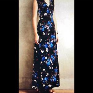 Anthropologie Yumi Kim sleeveless maxi dress black floral REAL SIlK.